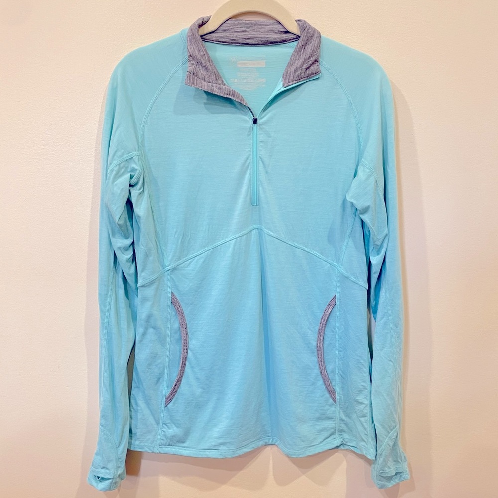 Ibex Merino Wool Pullover Shirt Base Layer Shirt Weightless Pockets Blue Small